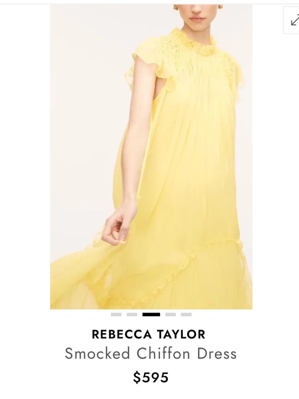 Rebecca Taylor Lemon Yellow Smocked Chiffon Midi Dress
